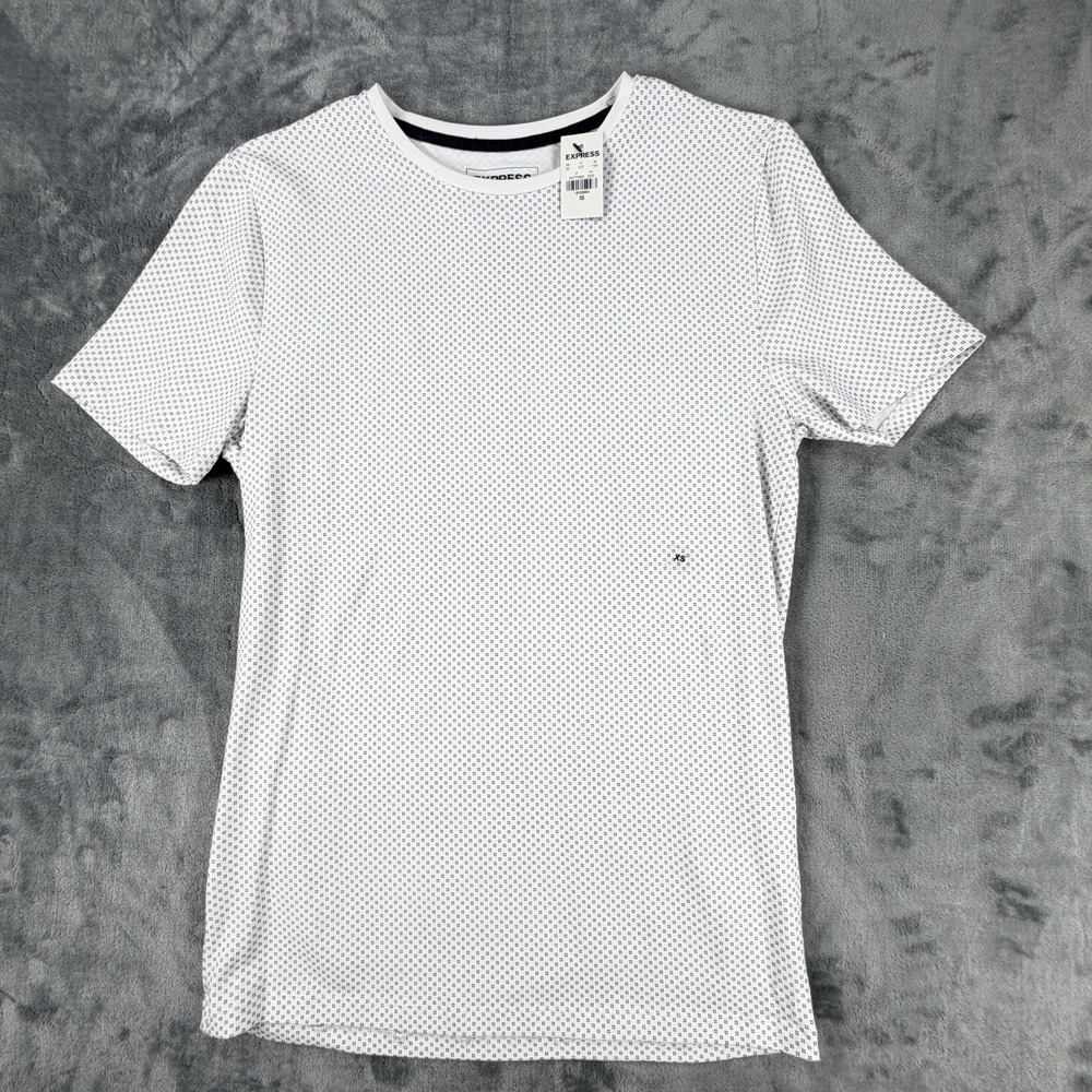 NWT Express Men's XS White Navy Micro Print Moisture Wicking Stretch T-Shirt